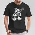 犬 ギタリスト ギター ティーカップ ヨーキー パパ ママ Tシャツ 面白い贈り物