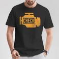 琥珀色の車のエンジンダッシュボード警告灯 面白いメカニック Tシャツ 面白い贈り物