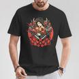 芸者 日本の鬼のお面 妖怪 侍 刀 カタナ 刀 Tシャツ 面白い贈り物