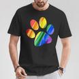 虹色の足跡プリント 犬 Tシャツ 面白い贈り物