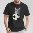 面白い猫サッカーボールグラフィック子猫のスポーツ愛好家のコスチューム Tシャツ 面白い贈り物