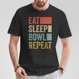 食べる眠るボウルを繰り返す おもしろボウリング Tシャツ 面白い贈り物
