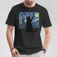 黒猫 星月夜 Tシャツ 面白い贈り物