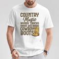 Country Music マディトラックとカウボーイブーツ ウェスタンusa Tシャツ 面白い贈り物