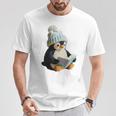 Cute Penguin Reading Book Faux-Crochet Print T-Shirt Unique Gifts