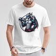 キュートでかわいいグラフィックのドラゴンが筋肉質のシックスパックを表示 長袖tシャツ Tシャツ 面白い贈り物