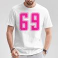 ピンク色背番号 69 チーム短大スポーツピンク色背番号付きユニフォーム Tシャツ 面白い贈り物