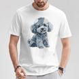 レトロデニムパッチプードル ドッグアート 芸術的 Tシャツ 面白い贈り物