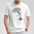 ヴィンテージ カーネーション ボタニカル ライン アート イラスト 黒インク Tシャツ 面白い贈り物
