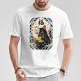 日本の浮世絵 黒子猫 鬼 マスク 魚 ハッピーチャンス アート Tシャツ 面白い贈り物