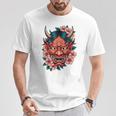 日本の鬼妖怪 悪魔 桜 般若鬼 おに面 Tシャツ 面白い贈り物