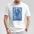 聖母マリア メキシカンブランケット アート ブルー バンダナ プリント ロイヤル Tシャツ 面白い贈り物