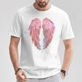 背面にグラフィックデザインの天使の羽。 Tシャツ 面白い贈り物