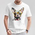 黄色のメガネを着たチワワ 明るい色 Tシャツ 面白い贈り物
