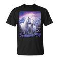 2 Weiße Pferdetehen Auf Einemerschneiten Hügel T-Shirt
