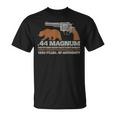 44マグナム ビッグボアハンティングリボルバー、ベアアウトドアトレイルtシャツ Tシャツ