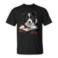 Cute Dog Border Collie Reading Book T-Shirt