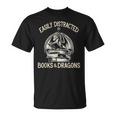 Easily Distracted By Books And Dragons Book Dragon Lover T-Shirt