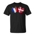 France Danemark Coeur Drapeau Français Danois Drapeau Grunge Coeur T-Shirt