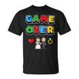 Game Over Boda Divertido Pixel Gamer Recién Casado Novio Camiseta unisex