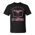 Lit Happens Book Reading Literary English Teacher Librarian T-Shirt