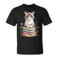 Snowshoe Cat Bookworm Flowers Book Reading Books T-Shirt
