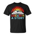 Unearth a Story Summer Reading 2026 Vintage Book Rainbow T-Shirt