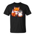 かわいいキツネとペンギンのデザイン Tシャツ