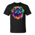 カラフル ペキニーズ犬の顔 かわいい 子犬好き 男性 女性 黒 Tシャツ
