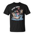 カワウソ カオス 面白い ベーグル ファイティング ラッコ 駄洒落動物好き 長袖tシャツ Tシャツ