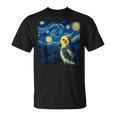 ゴッホの星空を見つめるかわいいオカメインコ 星月夜 Tシャツ