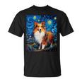 シュールな星月夜シェルティドッグ Tシャツ