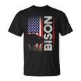 ハンティング アメリカンバイソン クリエイティブ ユーズド加工 アメリカ国旗 ハンター Tシャツ