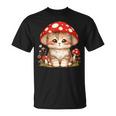 ヴィンテージ猫とキノコの帽子かわいいコテージコア美学 Tシャツ