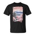 富士山 日本 桜 ヴィンテージ アニメ アート ピンク Tシャツ