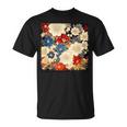 日本のヴィンテージ花柄着物 Tシャツ