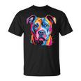 水彩のカラフルなアメリカン ピット ブル テリア犬 Tシャツ