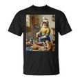 牛乳を注ぐ猫 フェルメール風 名画パロディ 油絵アート 可愛い子猫 おもしろ 猫好き Tシャツ