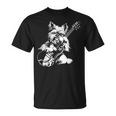 犬 ギタリスト ギター ティーカップ ヨーキー パパ ママ Tシャツ