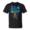 犬 天体観測 ゴッホ 夜空 ゴールデンレトリバー ラブラドール 長袖tシャツ Tシャツ