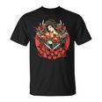 芸者 日本の鬼のお面 妖怪 侍 刀 カタナ 刀 Tシャツ