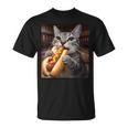 面白い猫を食べるホットドッグtシャツ リアルなタビーキャットフード ユーモア Tシャツ