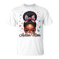 Autism Mom Afro Black Autism Awareness Messy Bun T-Shirt