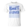 Coquette Book Lover Preppy Blue Stripes Bookworm Reading T-Shirt Coquette Book Lover Preppy Blue Stripes Bookworm Reading T-Shirt