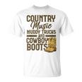 Country Music マディトラックとカウボーイブーツ ウェスタンusa Tシャツ