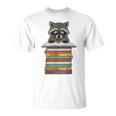 Cute Raccoon Reading On Pile Of Books T-Shirt