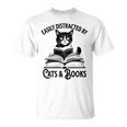 Easily Distracted By Cats And Books Book And Cat Lover Premium Tri-Blend T-Shirt