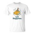 Lit Happens Book Party Hat Confetti Literary Pun T-Shirt Lit Happens Book Party Hat Confetti Literary Pun T-Shirt