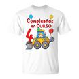 Niño 4 Años Con Tractor Excavadora Cumpleaños Camiseta unisex
