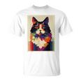 カラフル メインクーン 猫 芸術的 猫 動物 幾何学 アート Tシャツ